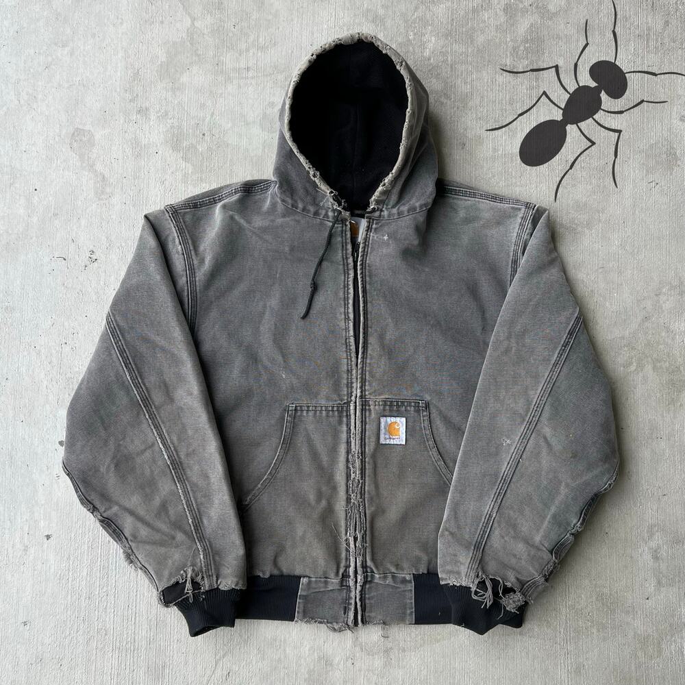 Carhartt faded black thrashed hooded work wear jacket - Picture 1 of 13